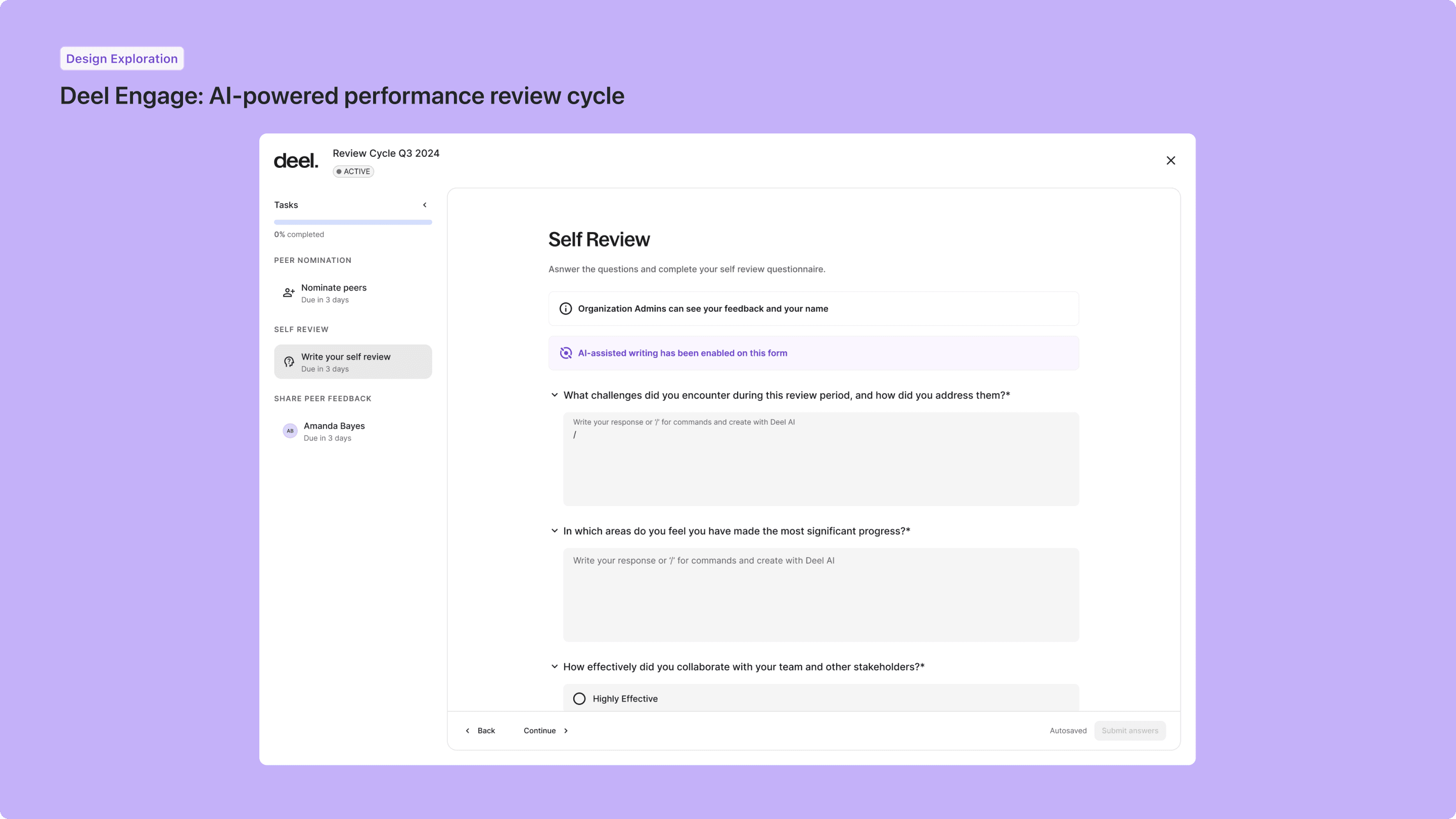 Deel Engage career and performance product UI — 1 of 9