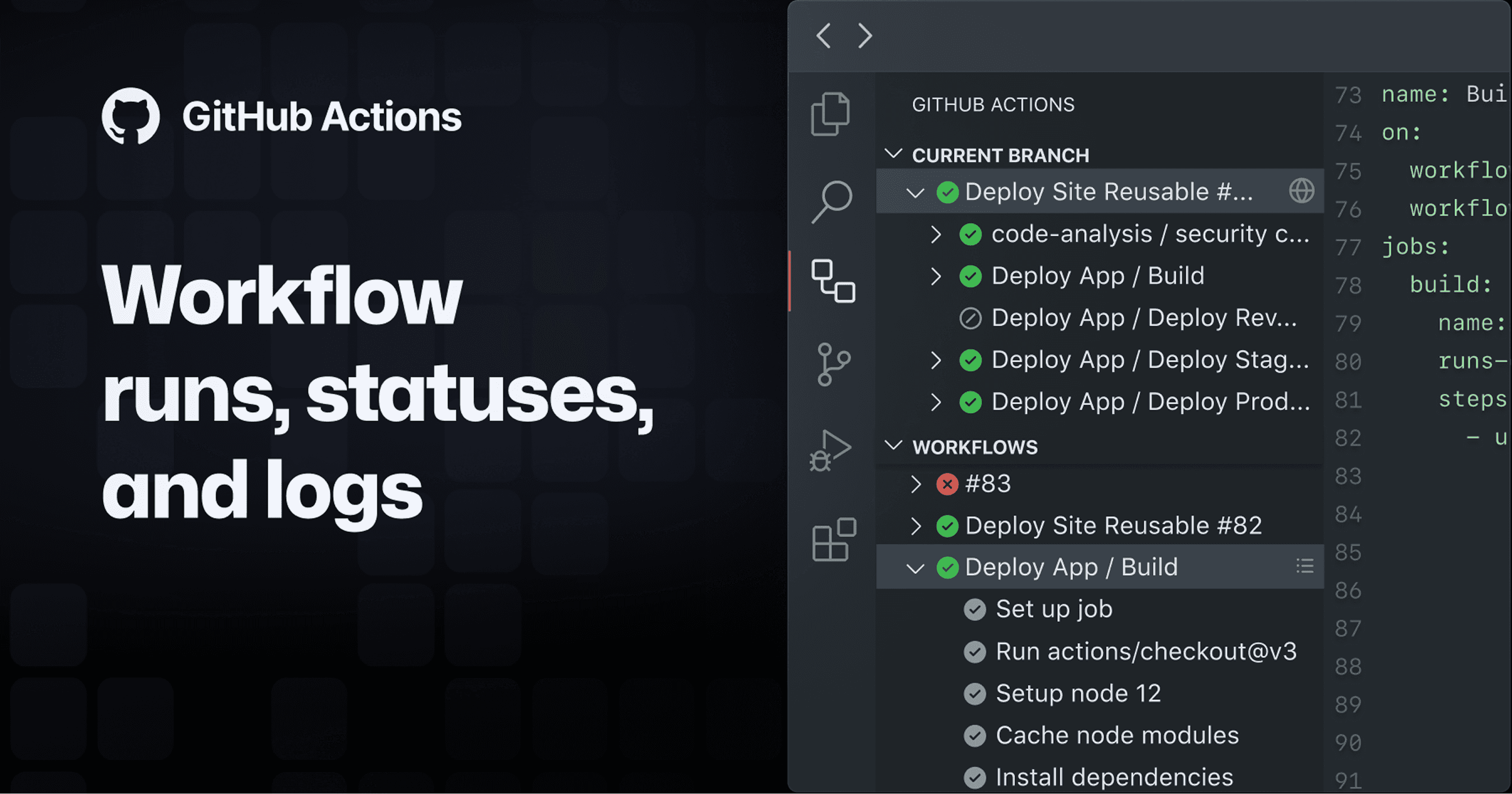 GitHub Actions product and VS Code integration UI — 6 of 7