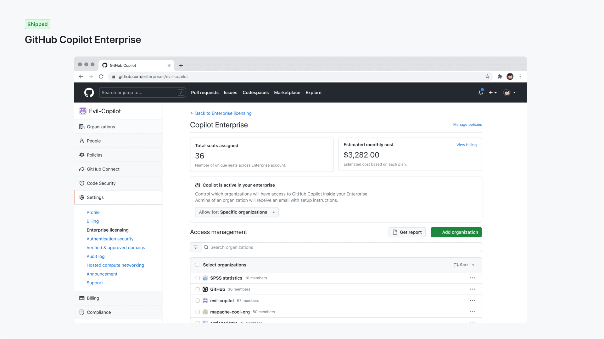 GitHub Copilot Business and Enterprise licensing UI — 3 of 7