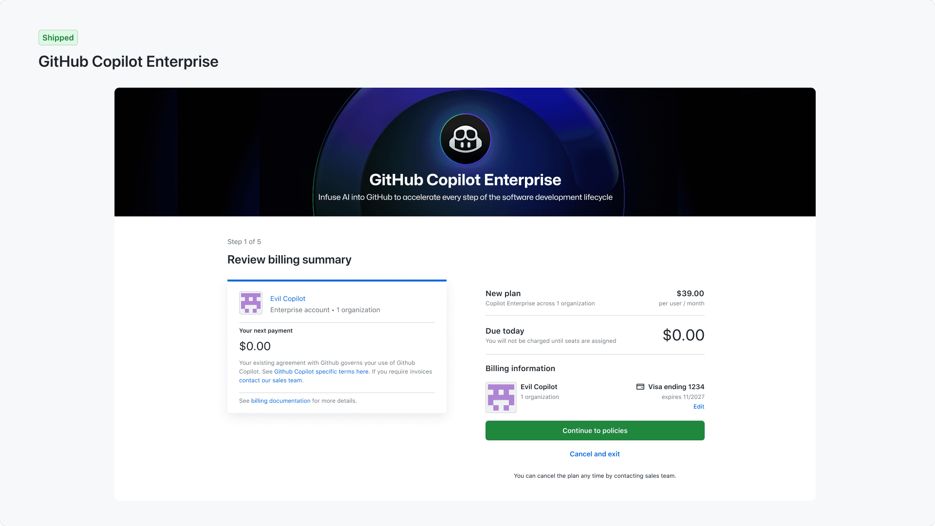 GitHub Copilot Business and Enterprise licensing UI — 5 of 7