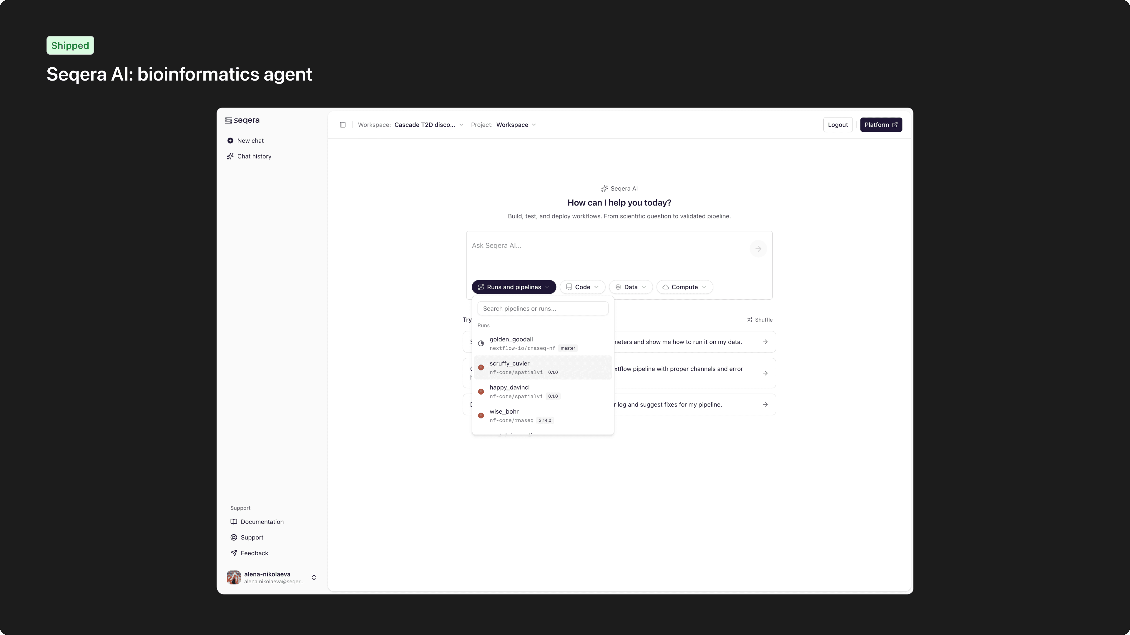 Seqera AI product UI — 1 of 5