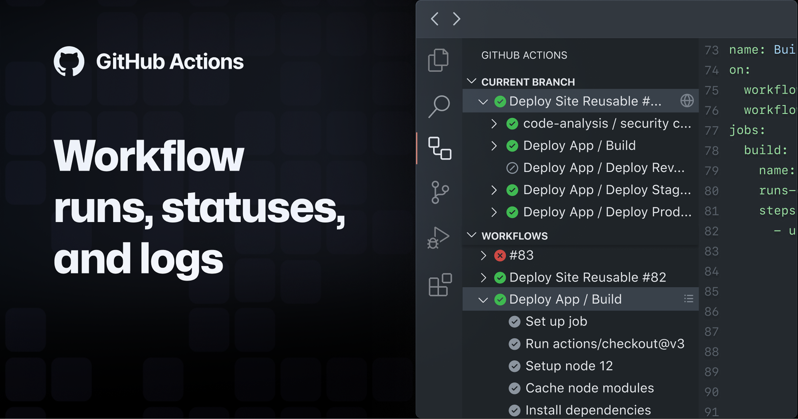 GitHub Actions product and VS Code integration UI — 6 of 7