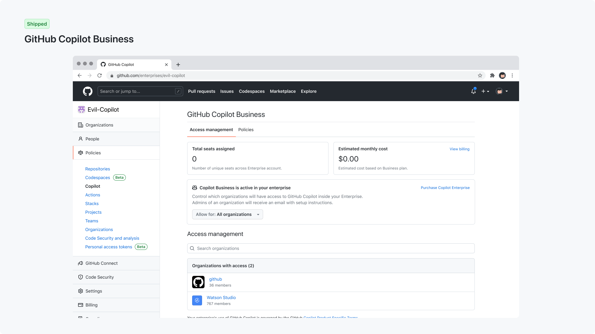 GitHub Copilot Business and Enterprise licensing UI — 2 of 7
